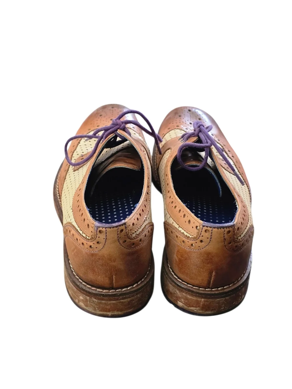 Ted Baker Two-Tone Brogue Derby in Tan, Cream and Purple Accents Men's Size 9